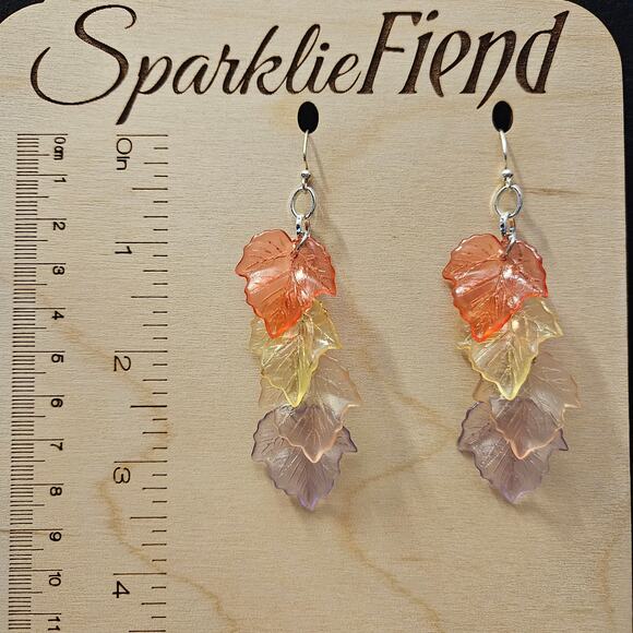 Orange, yellow, pink and lavender acrylic maple leaf waterfall earrings - Picture 1 of 1